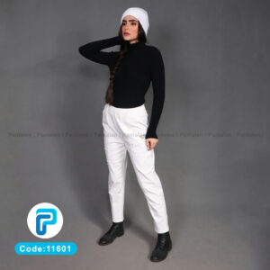 شلوار کتان زنانه کمر کش رنگ سفید کد 11601