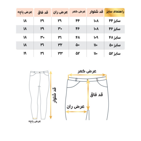 راهنمای سایز جین راسته