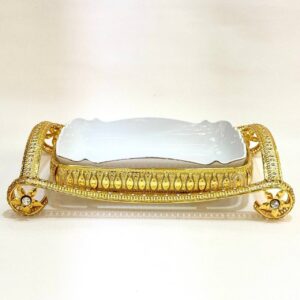 دیس پذیرایی نگین دار طلایی مستطیل بزرگ اماراتی 1755