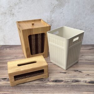 ست سطل و جادستمال کاغذی چوبی مدل حصیری بامبو 1007