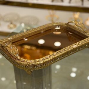 سینی نگین دار طلایی گل دار اماراتی 1360