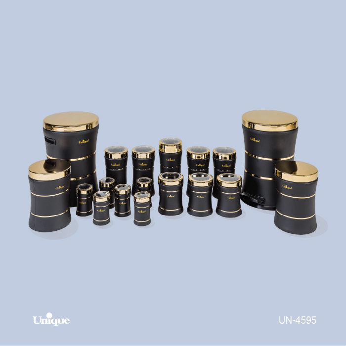 سرویس آشپزخانه ۱۸ پارچه کمرباریک خطی مشکی طلایی کد UN-4595